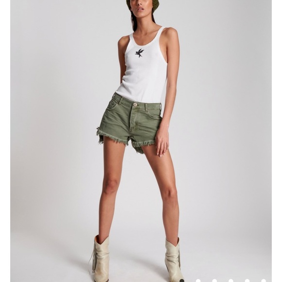 ONE TEASPOON Les Wolves Denim Shorts - Khaki - Picture 2 of 8